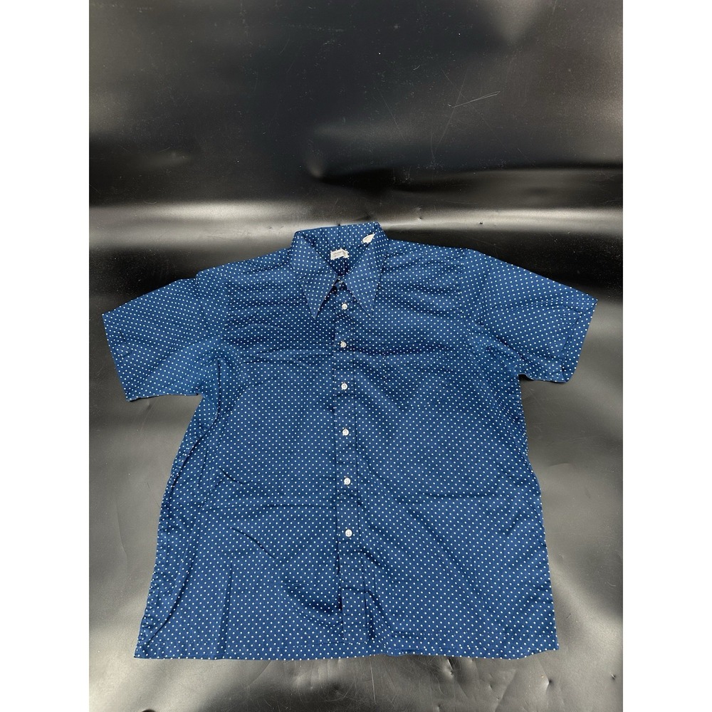 VTG CHRISTIAN DIOR Shirt‎ Mens Size 2X Blue Polka Dot Button Up Polyester/Rayon